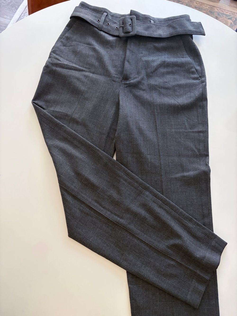 Zara Gray Plaid Straight Leg Belted Pants